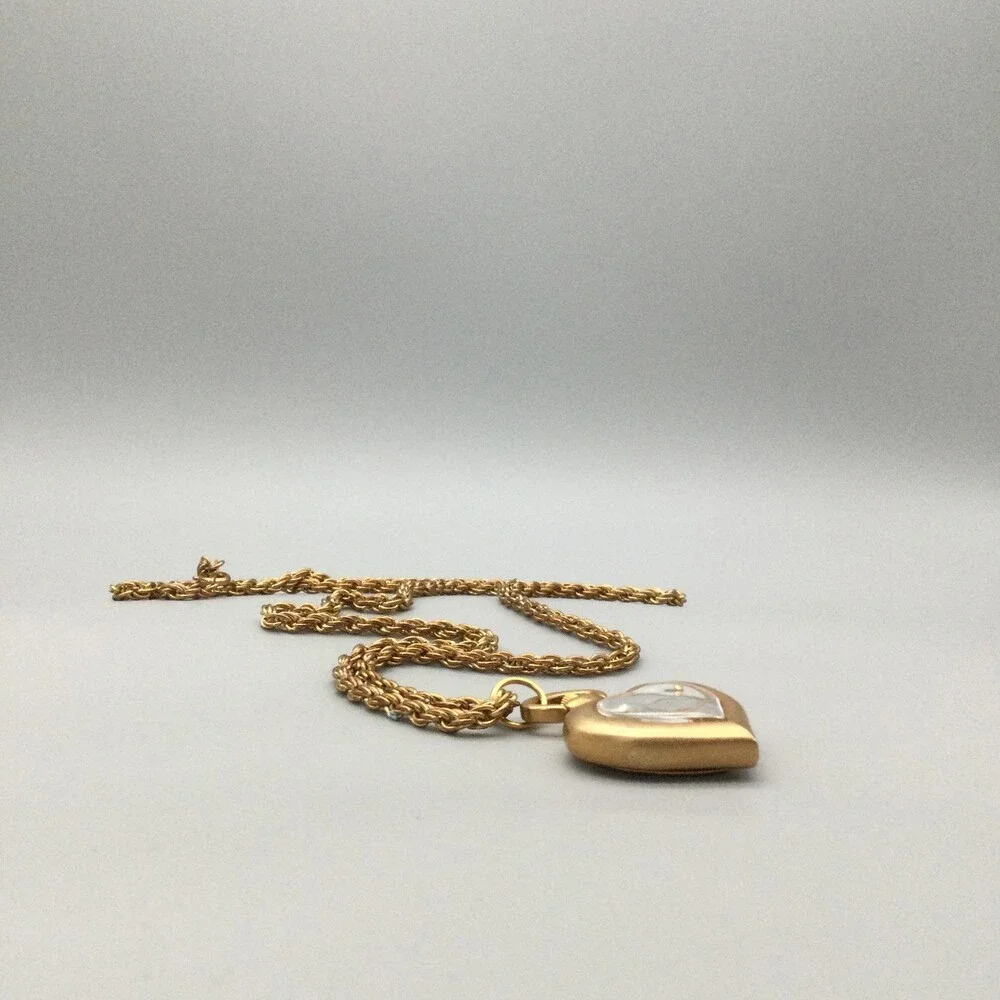 VGII Heart Pendant Watch Necklace Womens 29mm Gold Tone White Dial New Battery